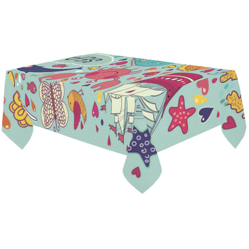 Cute Cartoon Sea Fish Summer Fun Cotton Linen Tablecloth 60"x120"