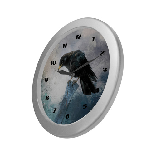 A beautiful painted black crow Silver Color Wall Clock