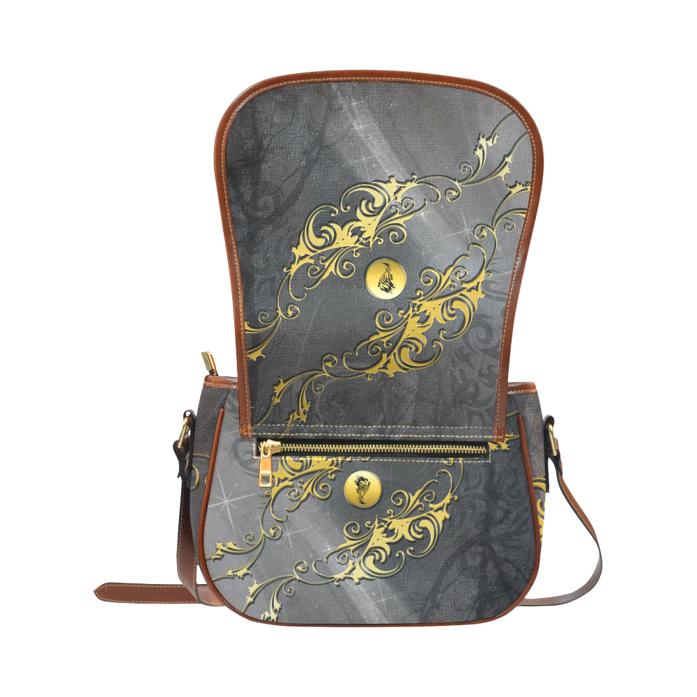 Tribal dragon on yellow button Saddle Bag/Small (Model 1649) Full Customization