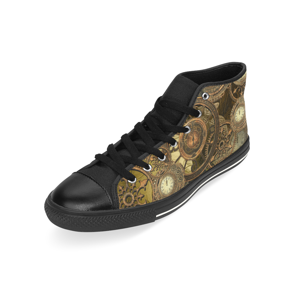 Steampunk clocks and gears High Top Canvas Shoes for Kid (Model 017)