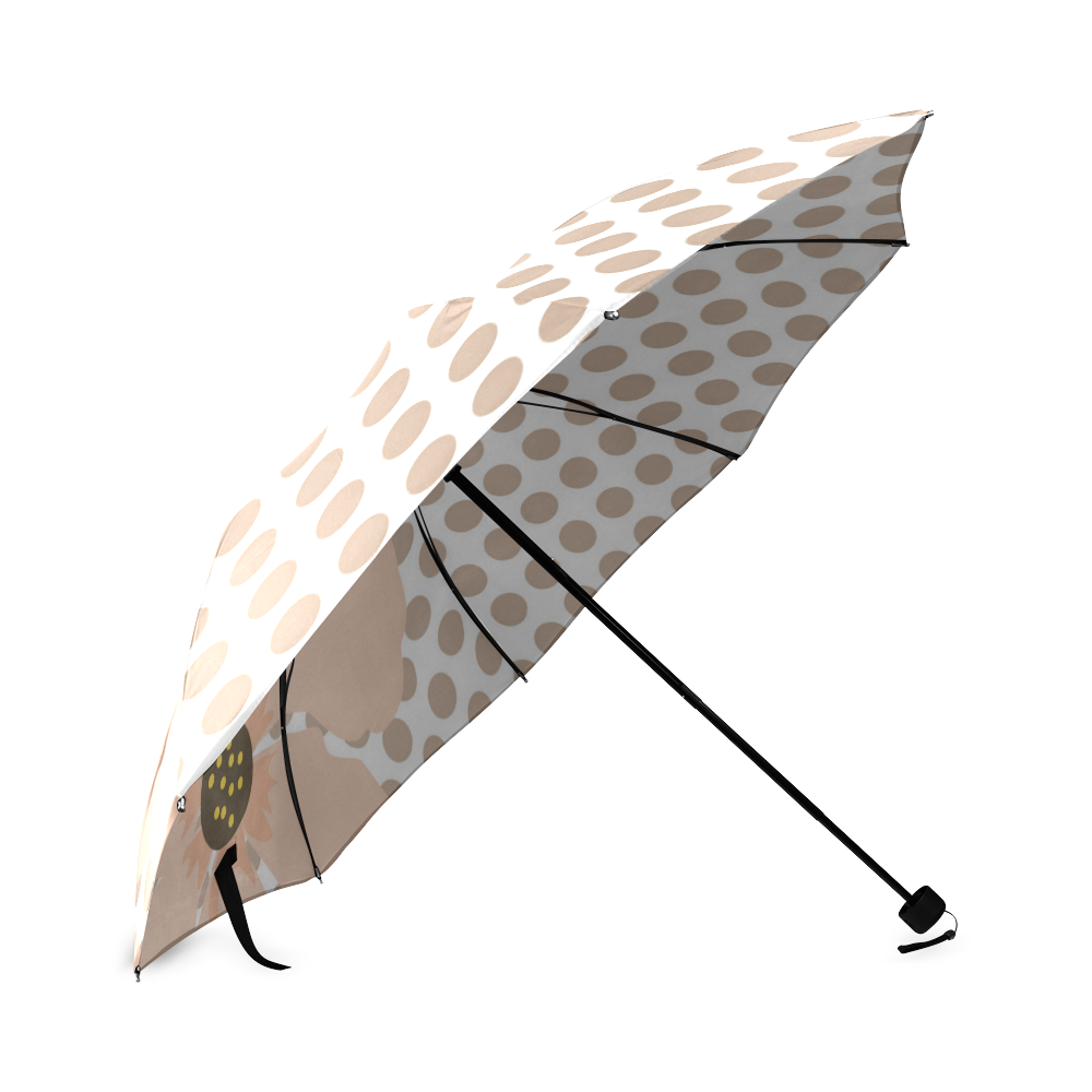 Brown White Polka Dots with Peach Flower Foldable Umbrella (Model U01)
