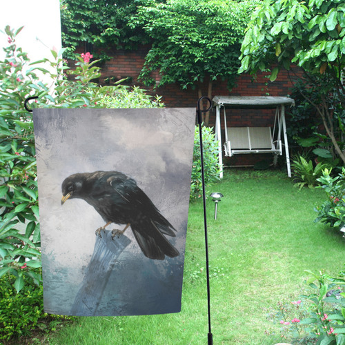 A beautiful painted black crow Garden Flag 12‘’x18‘’（Without Flagpole）