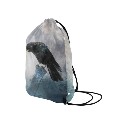 A beautiful painted black crow Medium Drawstring Bag Model 1604 (Twin Sides) 13.8"(W) * 18.1"(H)