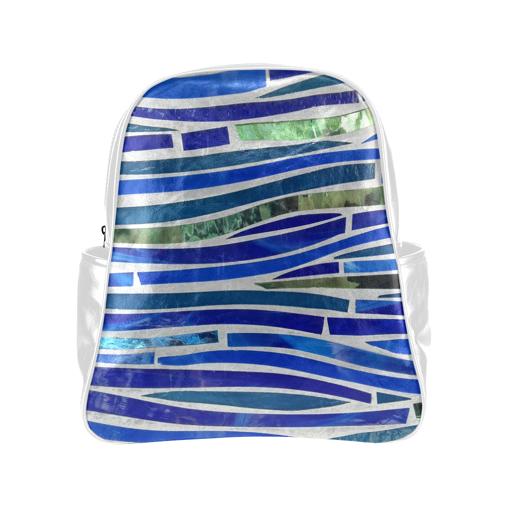 blue mosaic Multi-Pockets Backpack (Model 1636)
