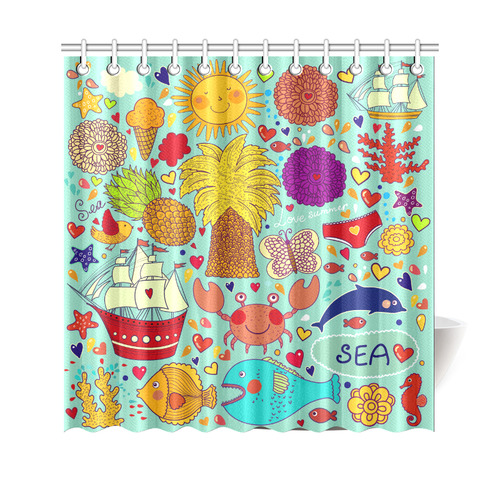 Cute Cartoon Summer Love Fun Beach Fish Sea Shower Curtain 69"x70"