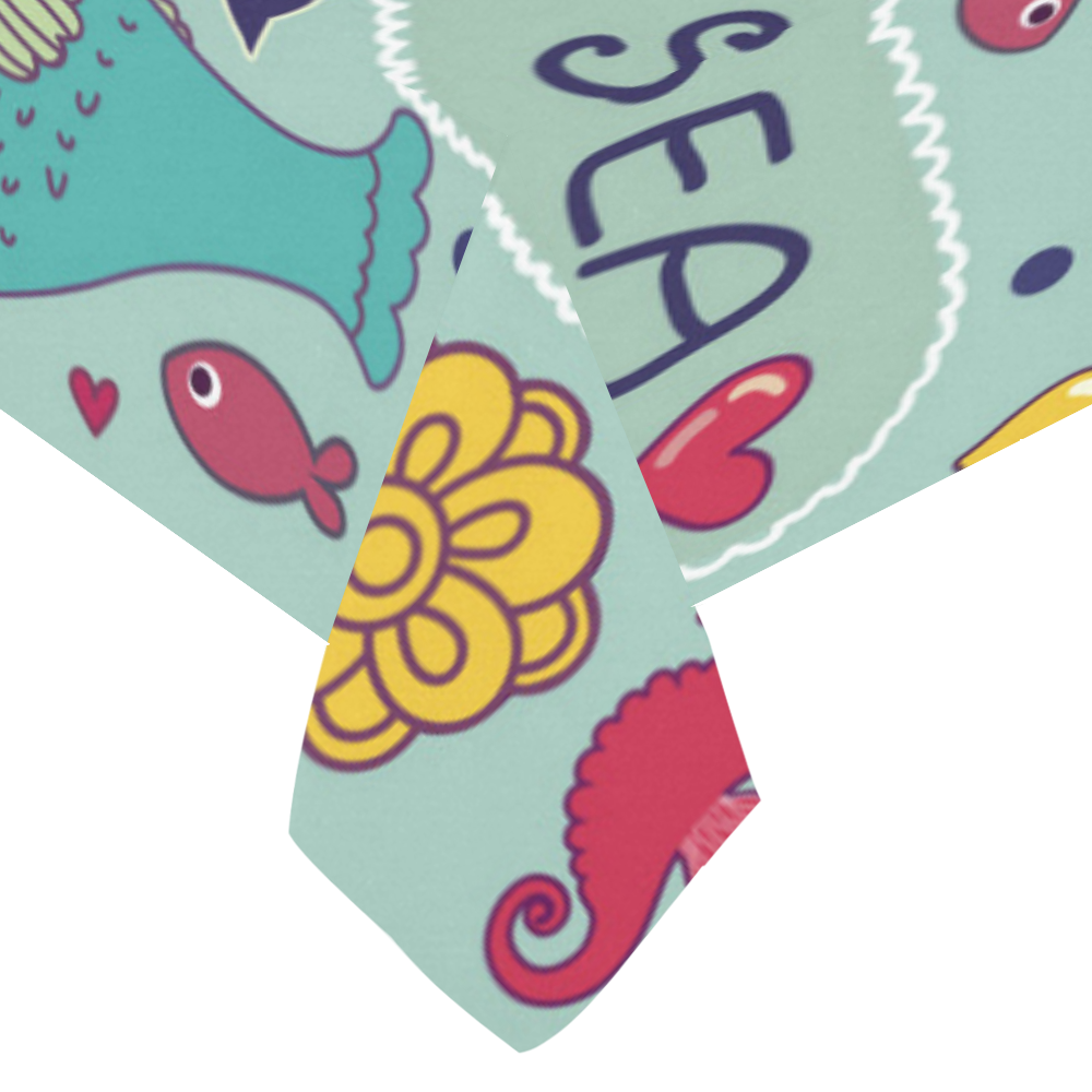 Cute Cartoon Sea Animals Summer Fun Cotton Linen Tablecloth 60"x 104"