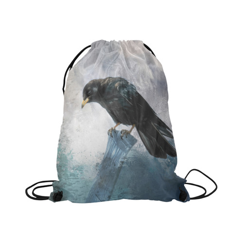 A beautiful painted black crow Large Drawstring Bag Model 1604 (Twin Sides)  16.5"(W) * 19.3"(H)