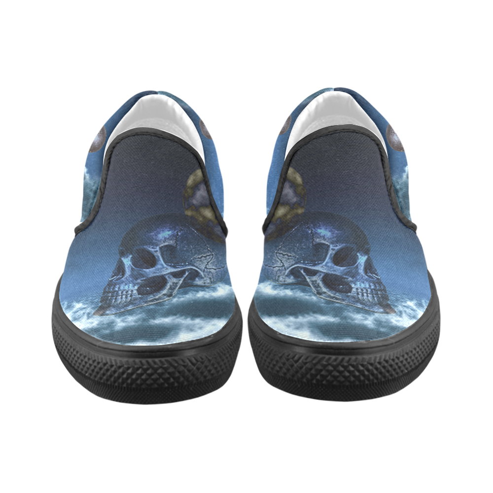 Skull and Moon Slip-on Canvas Shoes for Kid (Model 019)