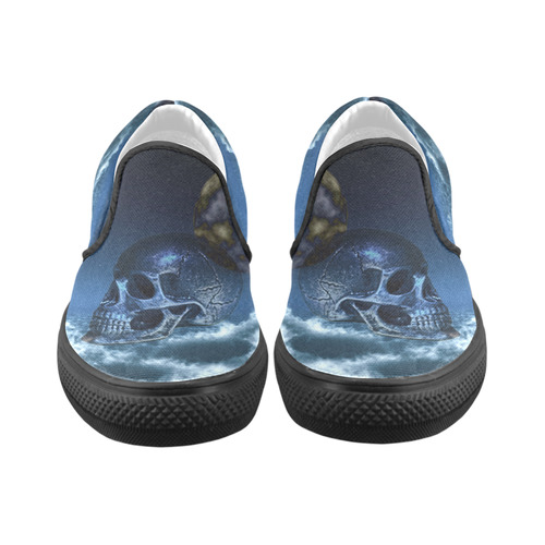 Skull and Moon Women's Slip-on Canvas Shoes (Model 019)