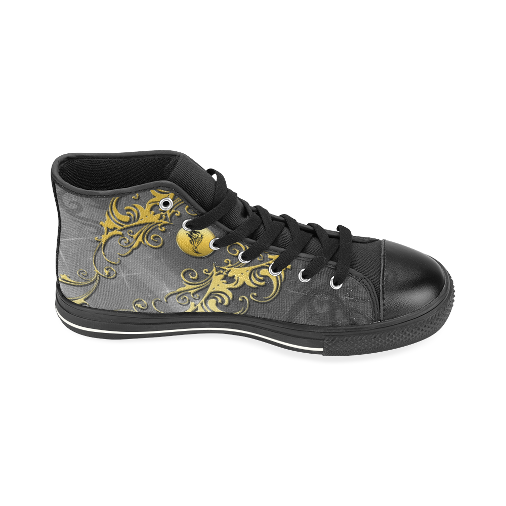 Tribal dragon on yellow button High Top Canvas Shoes for Kid (Model 017)
