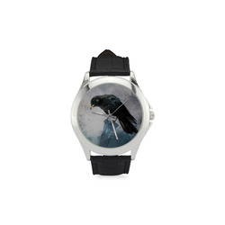 A beautiful painted black crow Women's Classic Leather Strap Watch(Model 203)