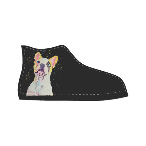Hello there - black women's french bulldog hi top shoes Women's Classic High Top Canvas Shoes (Model 017)