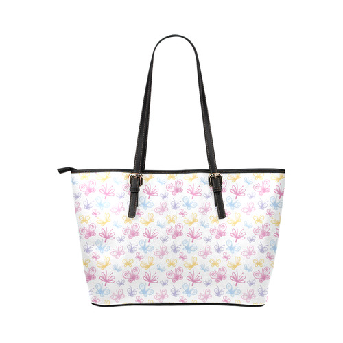 Pretty Colorful Butterflies Leather Tote Bag/Small (Model 1651)