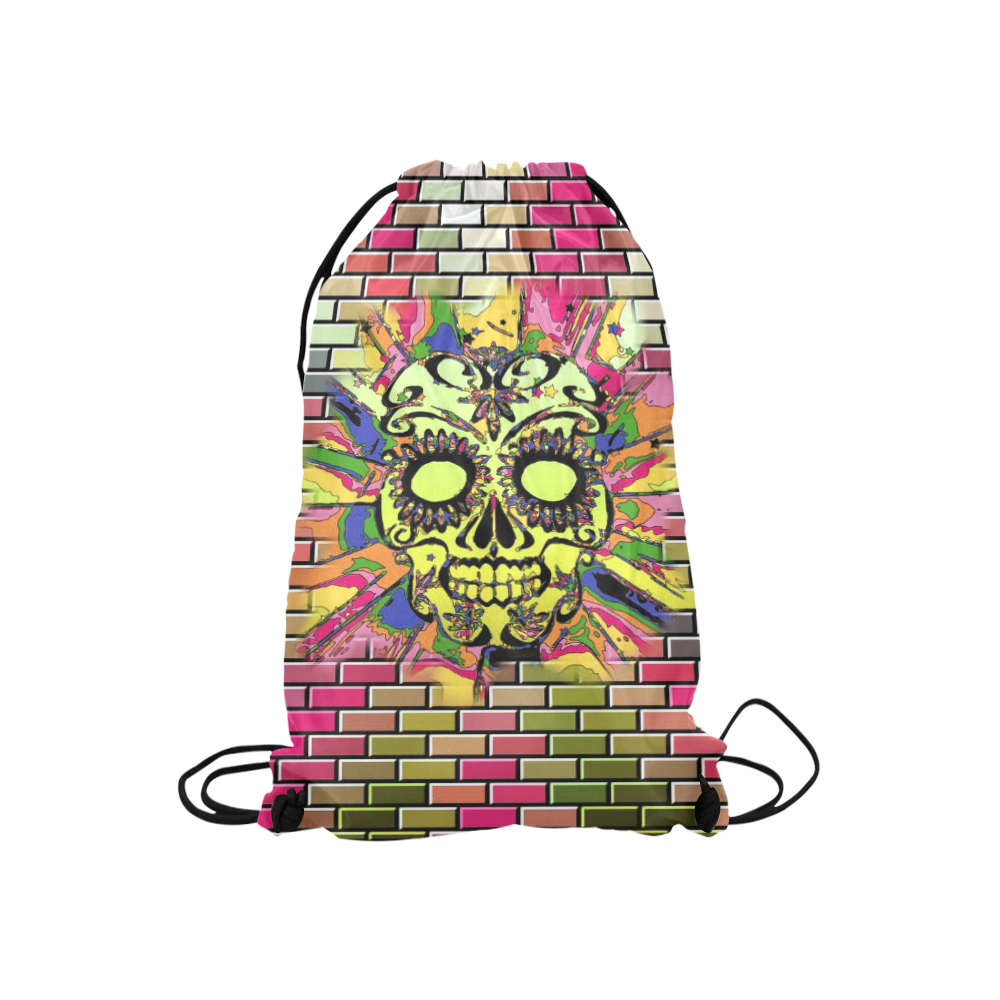skull on bricks D by JamColors Small Drawstring Bag Model 1604 (Twin Sides) 11"(W) * 17.7"(H)