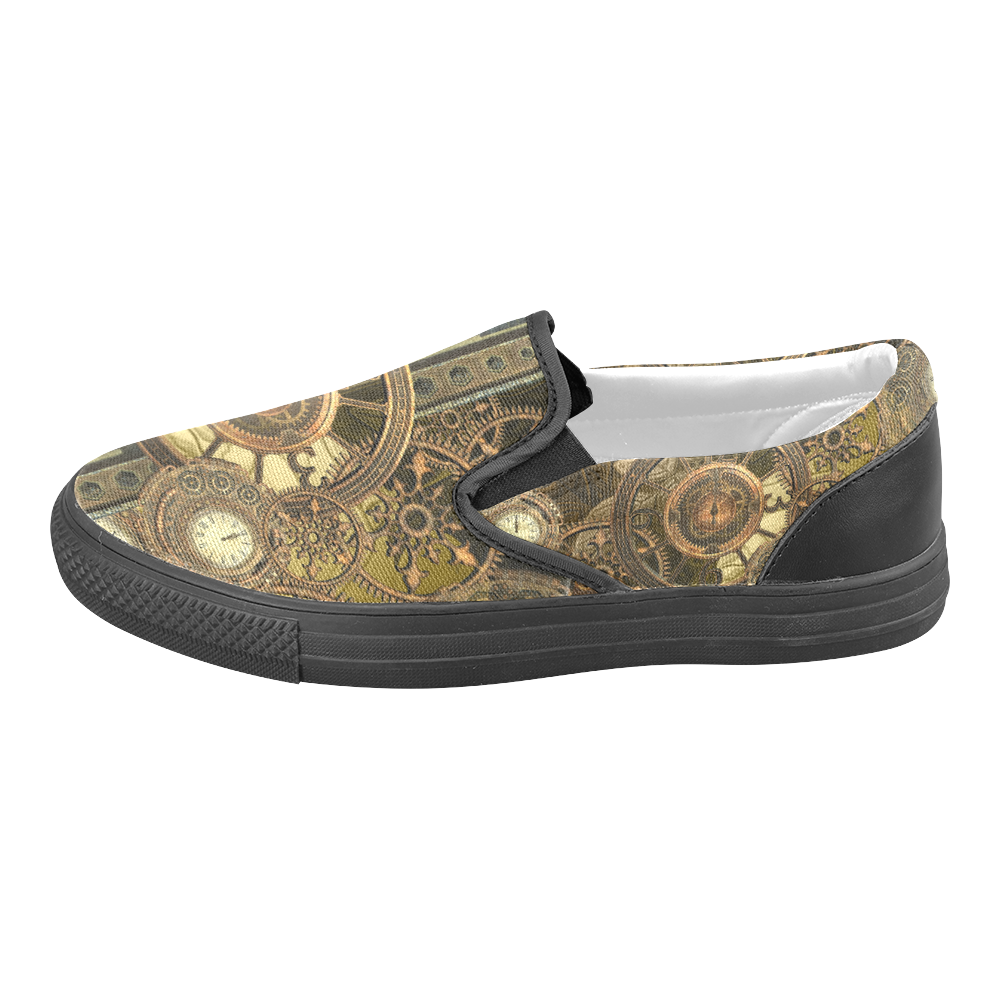 Steampunk clocks and gears Slip-on Canvas Shoes for Men/Large Size (Model 019)