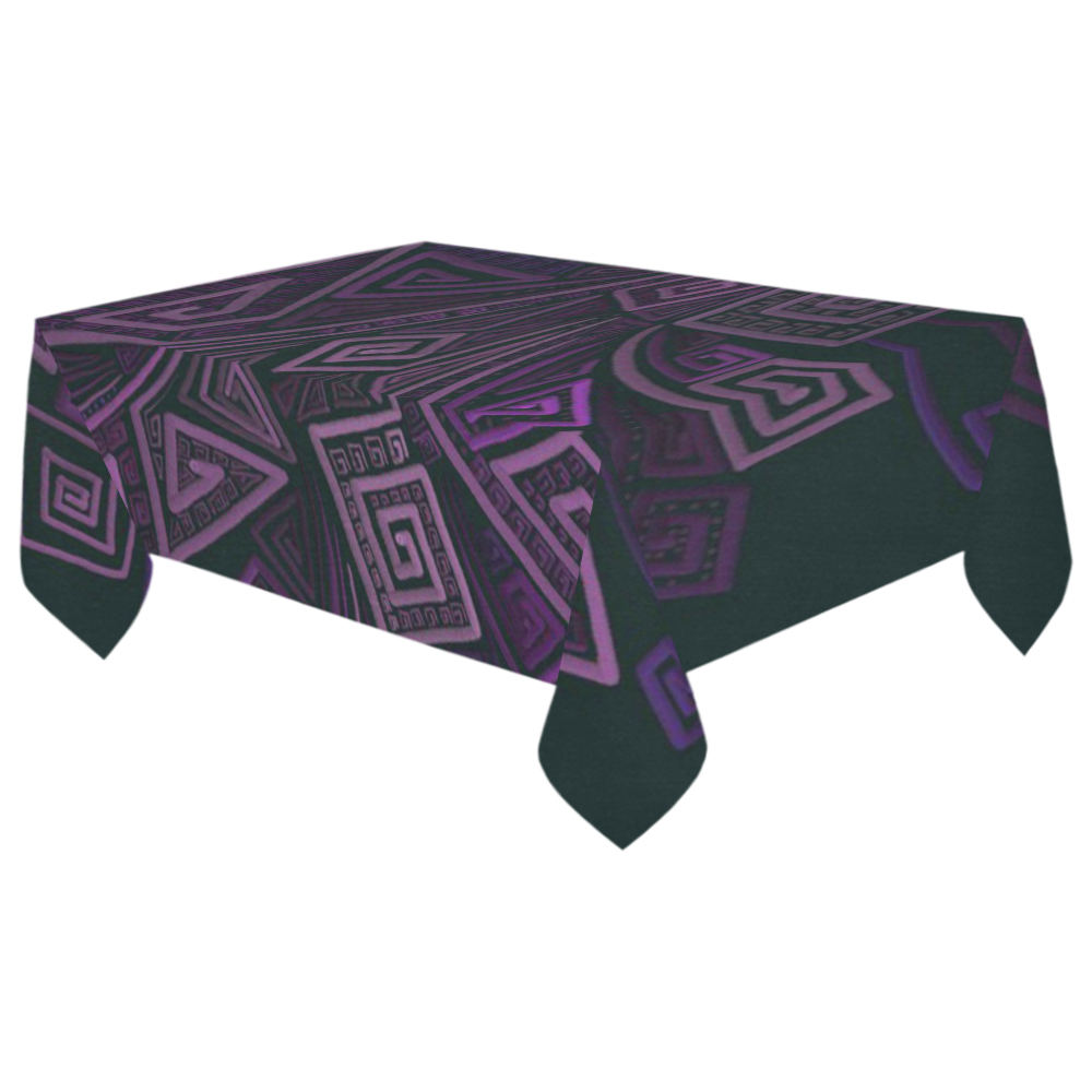 Psychedelic 3D Square Spirals - purple Cotton Linen Tablecloth 60"x 104"