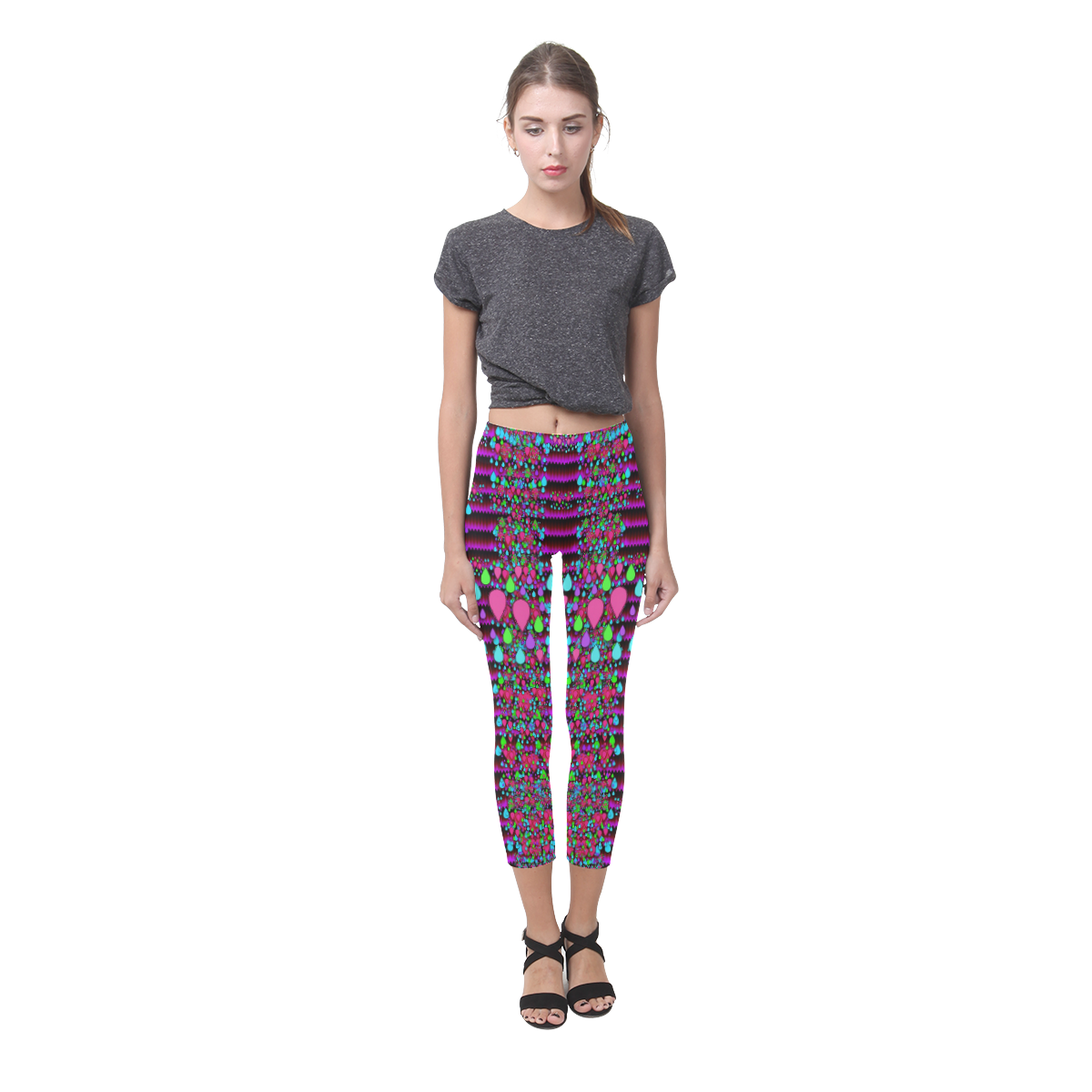 Raining rain and mermaid shells Pop art Capri Legging (Model L02)