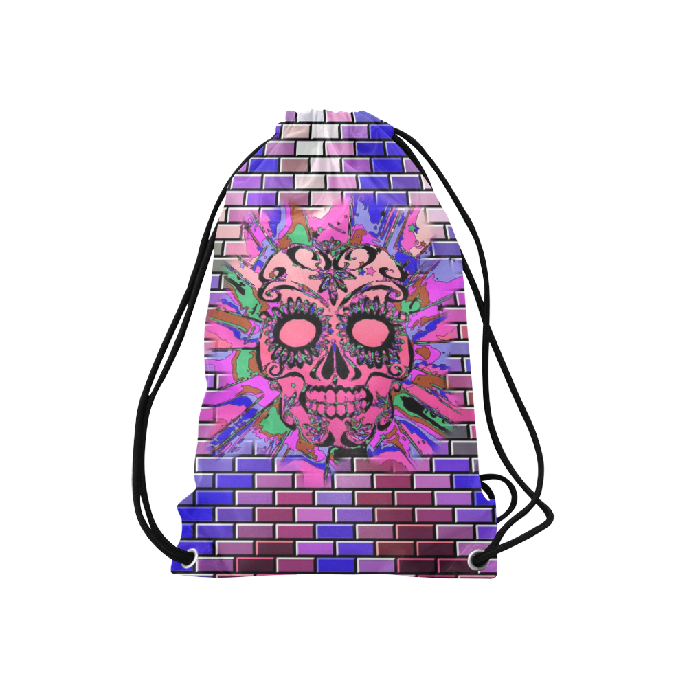 skull on bricks E by JamColors Small Drawstring Bag Model 1604 (Twin Sides) 11"(W) * 17.7"(H)