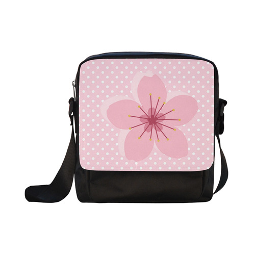 Pink White Polka Dots, Pink Cherry Blossom Flower Crossbody Nylon Bags (Model 1633)