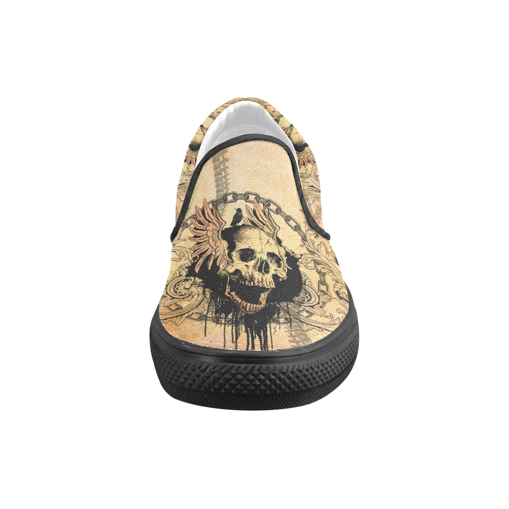Amazing skull with wings Slip-on Canvas Shoes for Men/Large Size (Model 019)