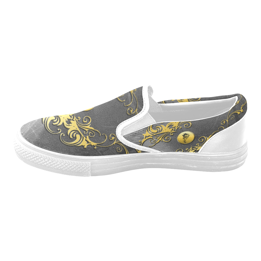 Tribal dragon on yellow button Slip-on Canvas Shoes for Men/Large Size (Model 019)