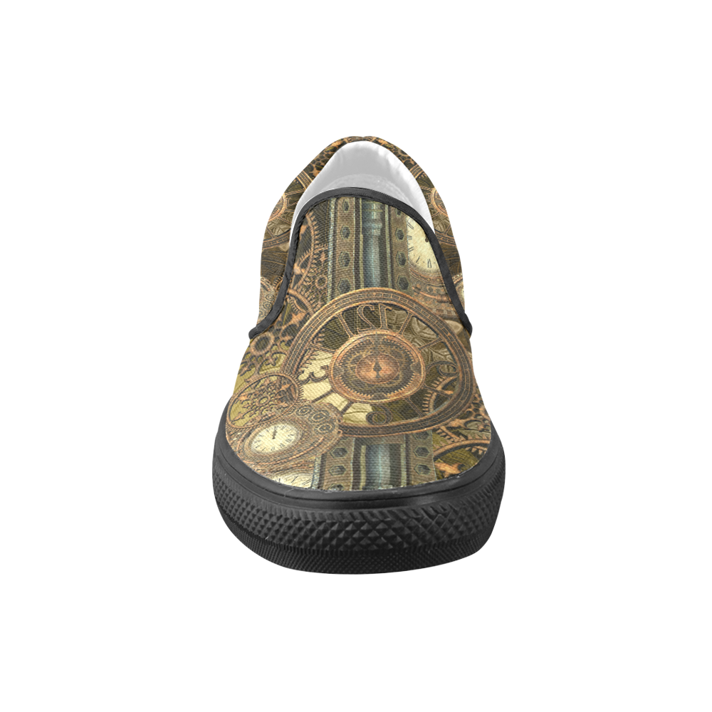 Steampunk clocks and gears Slip-on Canvas Shoes for Men/Large Size (Model 019)