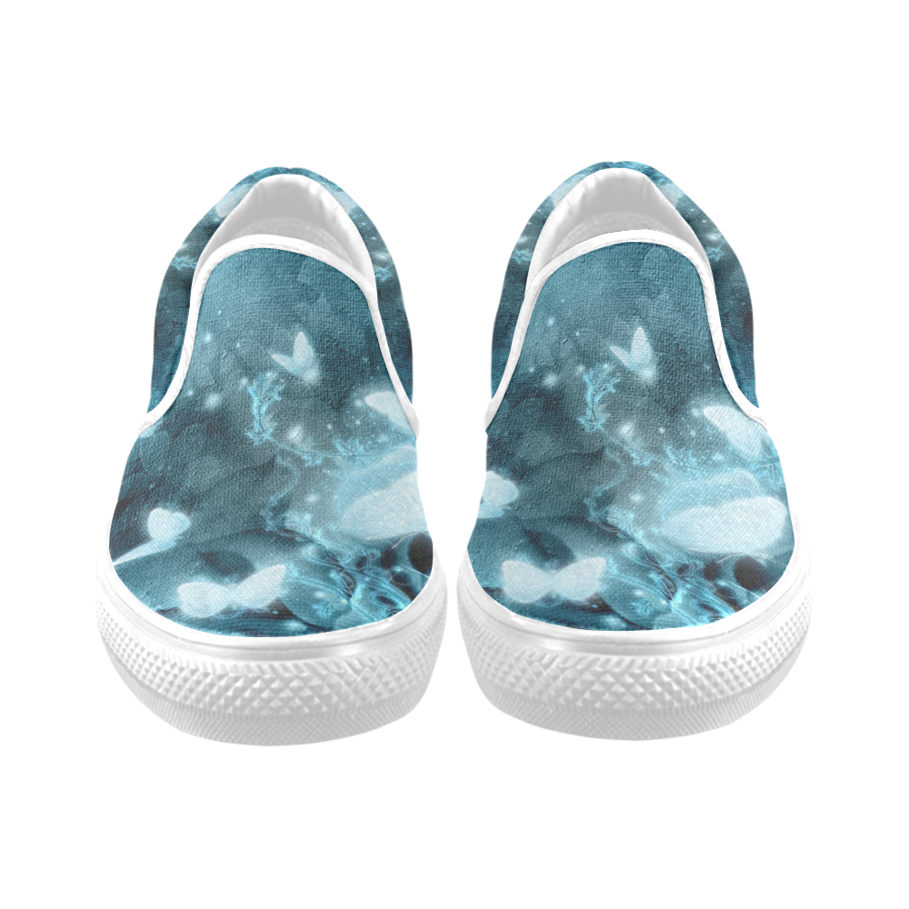 Glowing butterflies in blue colors Slip-on Canvas Shoes for Men/Large Size (Model 019)