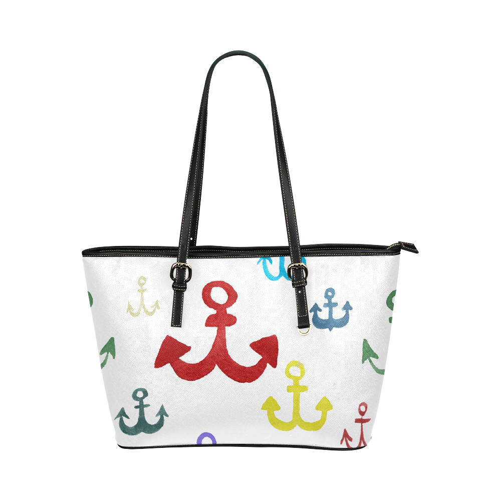 children nautical doodles Leather Tote Bag/Small (Model 1651)