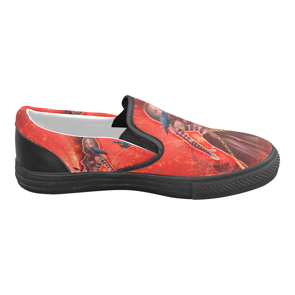 The dark side with fairy and crow Slip-on Canvas Shoes for Men/Large Size (Model 019)