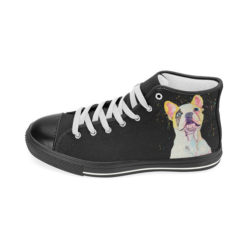 Hello there - black women's french bulldog hi top shoes Women's Classic High Top Canvas Shoes (Model 017)