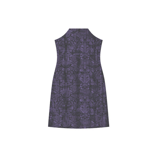 Dark Purple Damask Background V-Neck Open Fork Long Dress(Model D18)