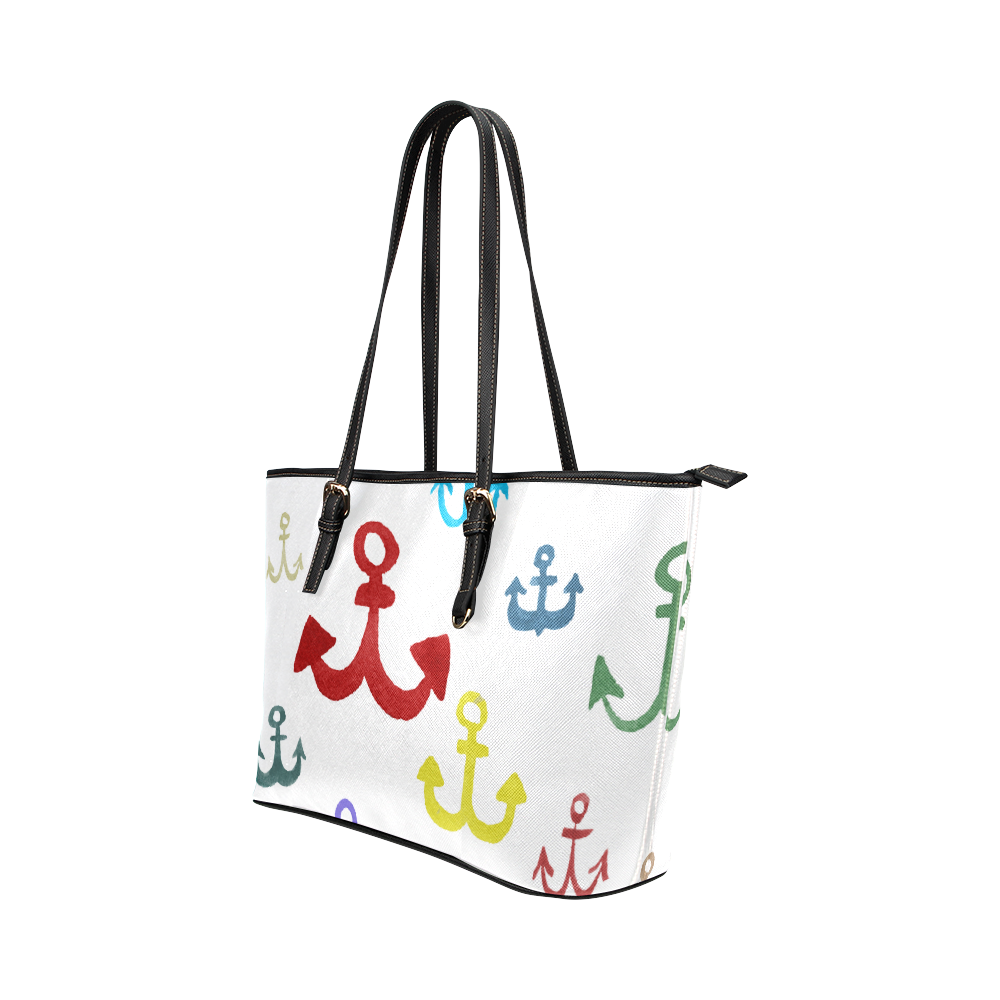 children nautical doodles Leather Tote Bag/Small (Model 1651)