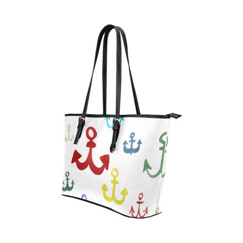 children nautical doodles Leather Tote Bag/Small (Model 1651)