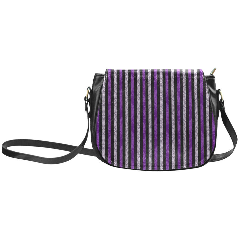 Two Tone Purple Damask Goth Stripe Classic Saddle Bag/Large (Model 1648)