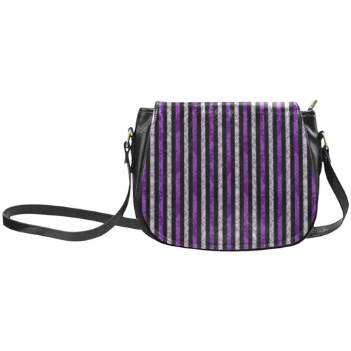 Two Tone Purple Damask Goth Stripe Classic Saddle Bag/Large (Model 1648)