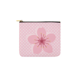 Pink White Polka Dots, Pink Cherry Blossom Flower Carry-All Pouch 6''x5''