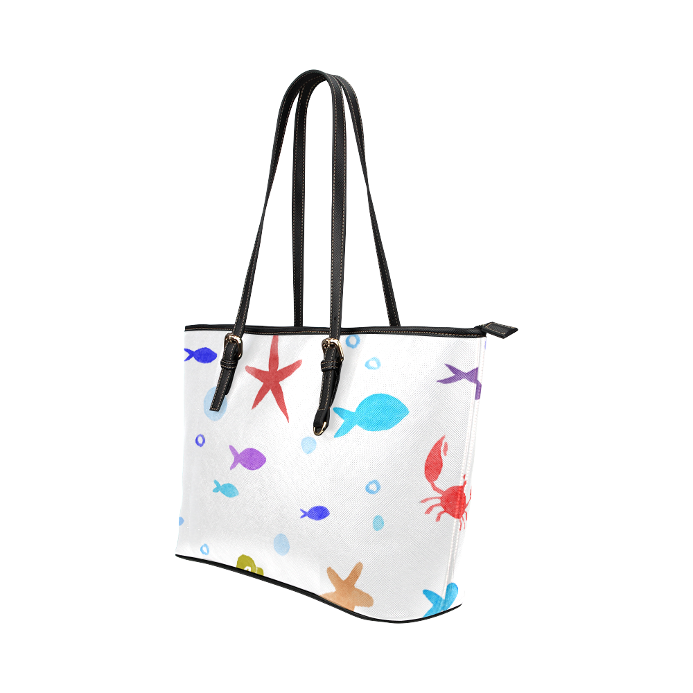 children nautical doodles Leather Tote Bag/Small (Model 1651)