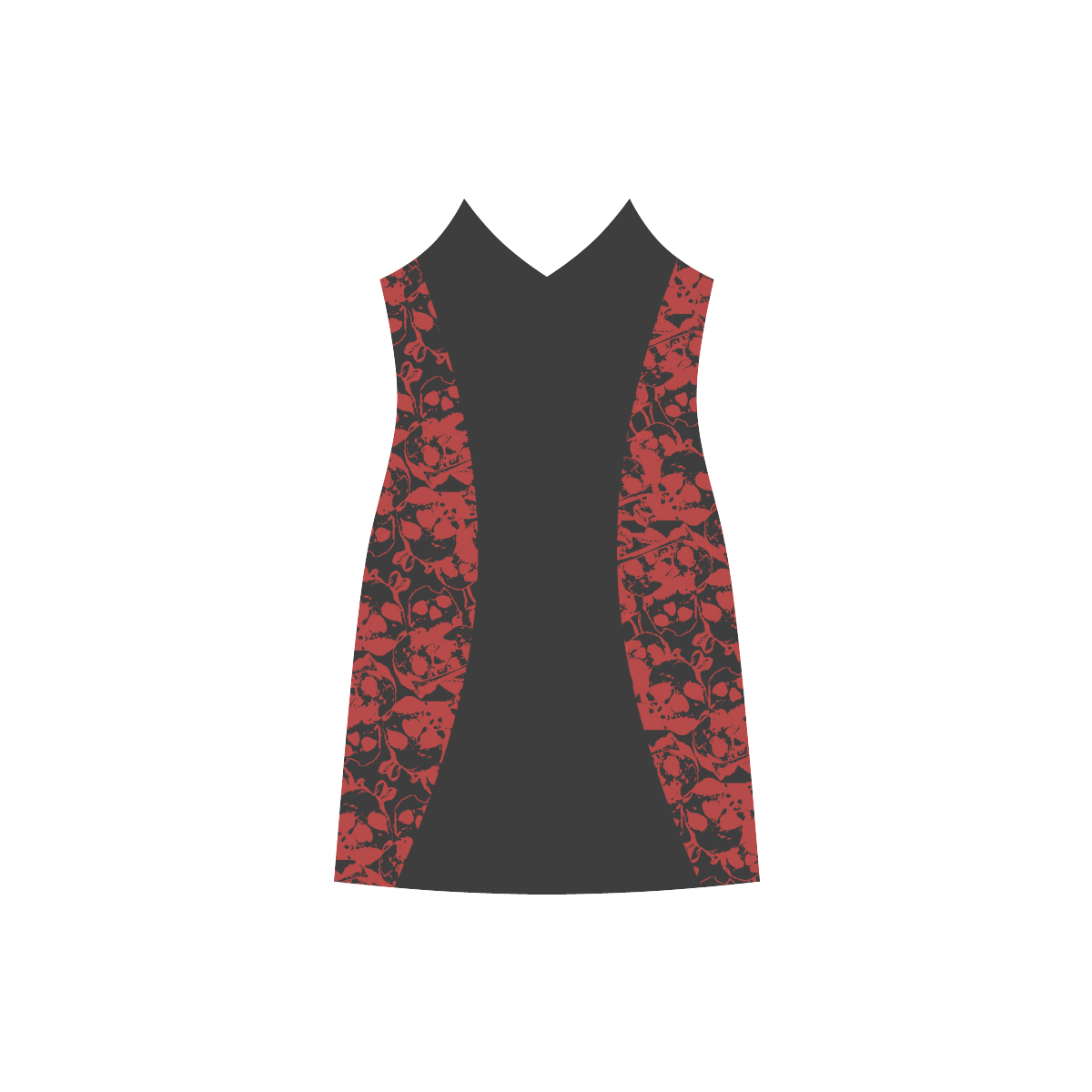 Red Skulls Cutout Dress V-Neck Open Fork Long Dress(Model D18)