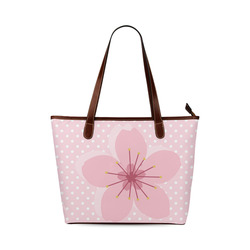 Pink White Polka Dots, Pink Cherry Blossom Flower Shoulder Tote Bag (Model 1646)