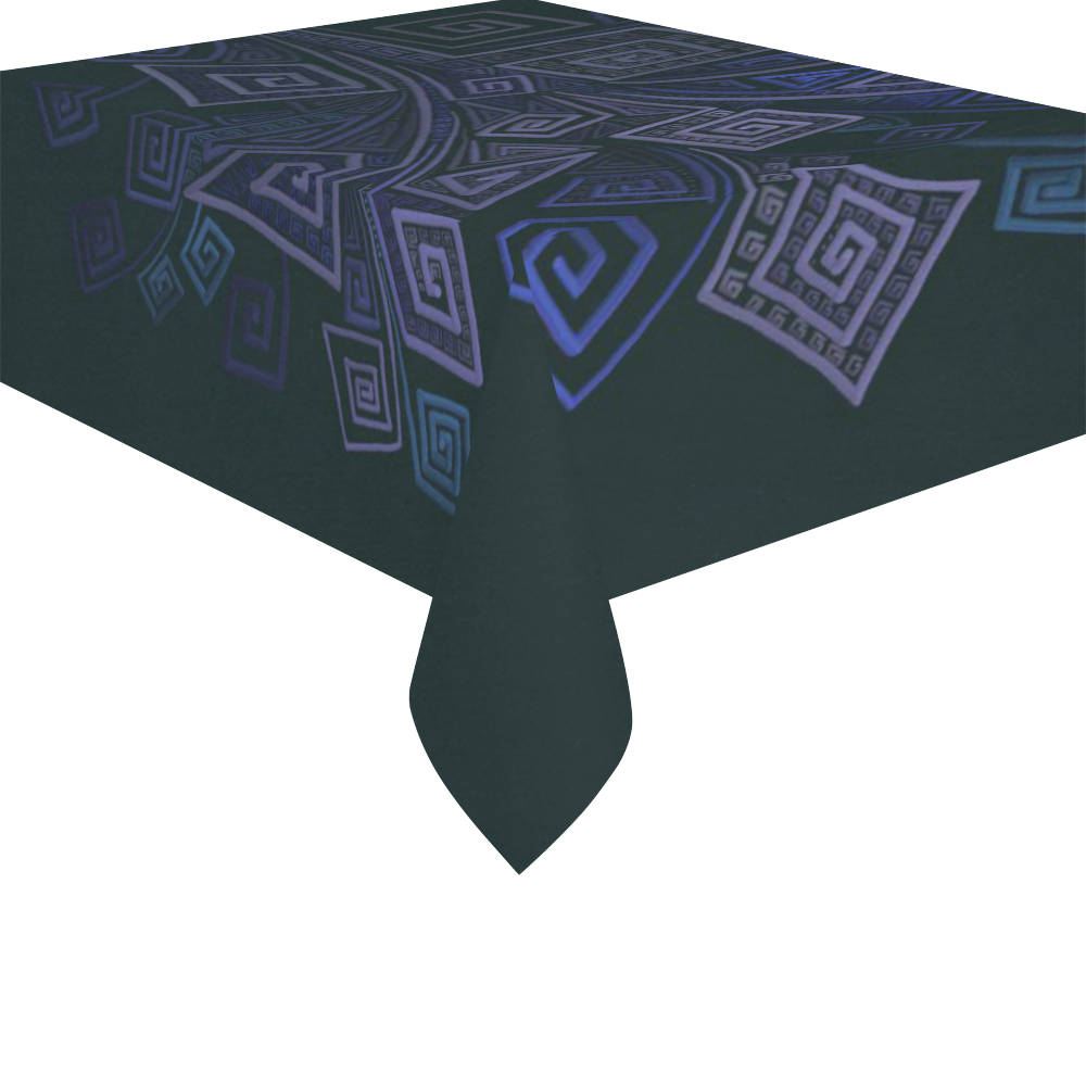 Psychedelic 3D Square Spirals - blue and purple Cotton Linen Tablecloth 52"x 70"