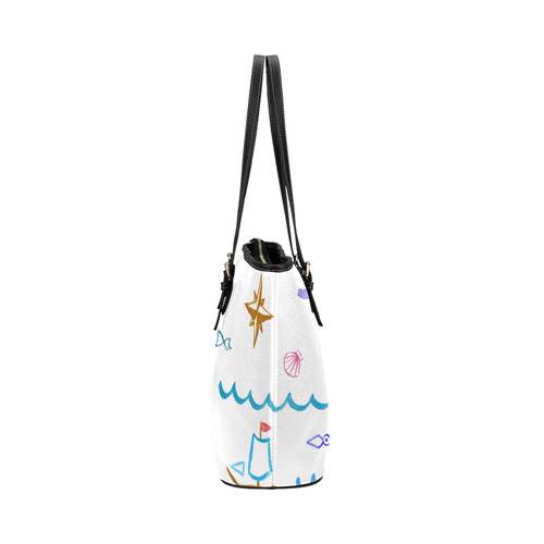 kid doodle nuatical Leather Tote Bag/Small (Model 1651)