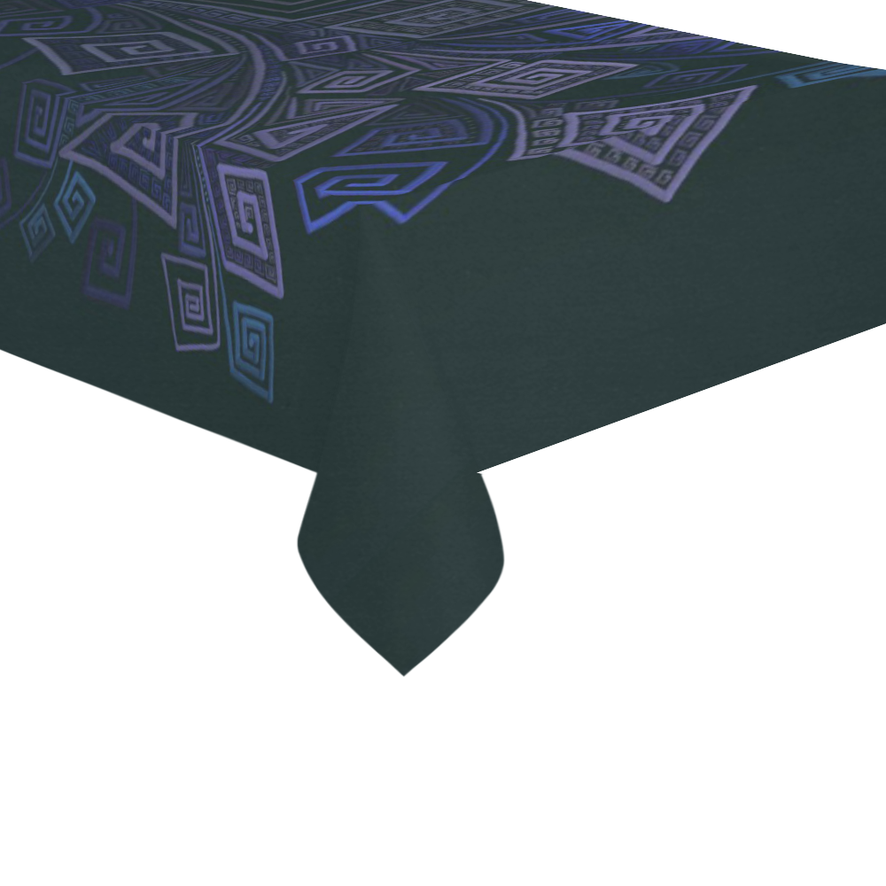 Psychedelic 3D Square Spirals - blue and purple Cotton Linen Tablecloth 60"x 104"