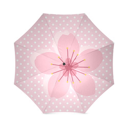 Pink White Polka Dots, Pink Cherry Blossom Flower Foldable Umbrella (Model U01)
