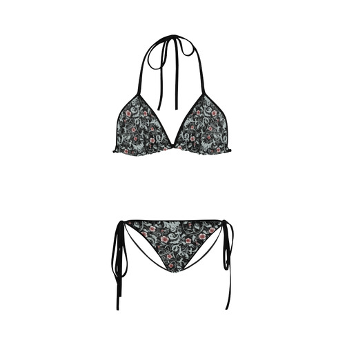 Red and Gray Gothic Floral Print Custom Bikini Swimsuit
