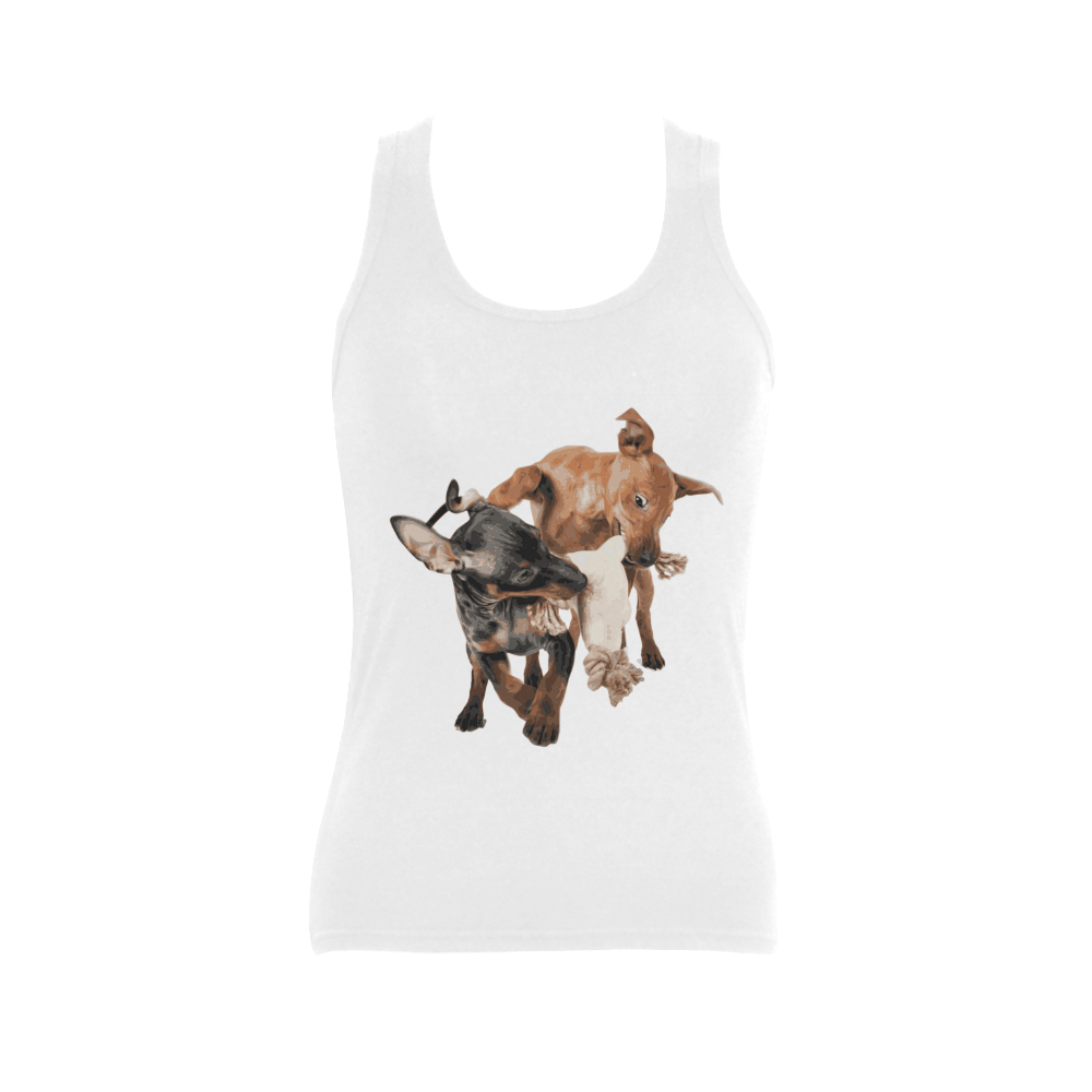 Two Playing Dogs Women's Shoulder-Free Tank Top (Model T35)