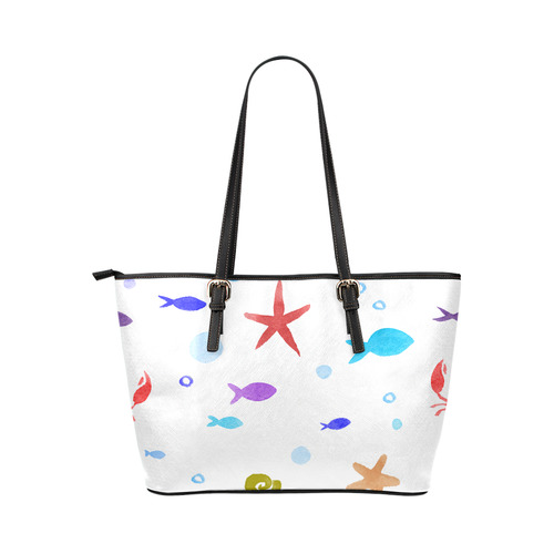 children nautical doodles Leather Tote Bag/Small (Model 1651)