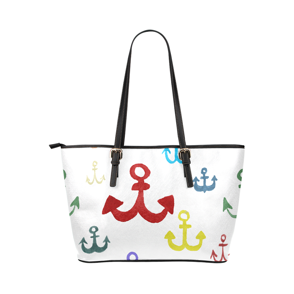 children nautical doodles Leather Tote Bag/Small (Model 1651)