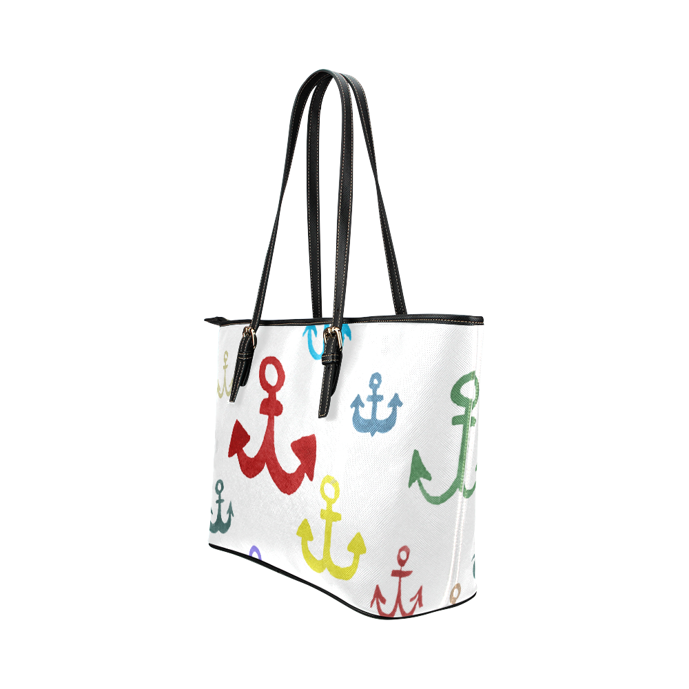 children nautical doodles Leather Tote Bag/Small (Model 1651)