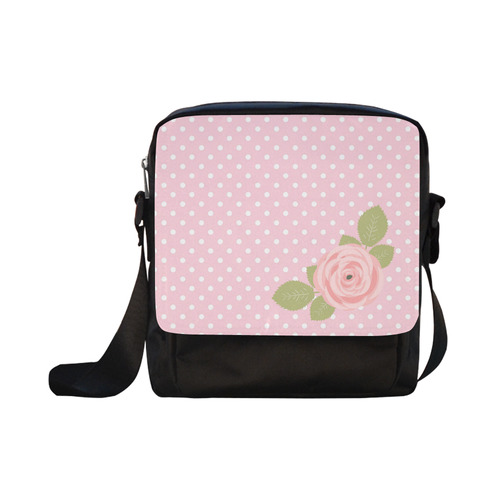Pink White Polka Dots, Pink Rose Flower Crossbody Nylon Bags (Model 1633)