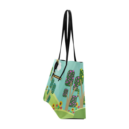 Pink Blue Green Abstract Geometic Landscape Euramerican Tote Bag/Large (Model 1656)